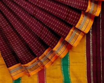 Dark Red Cotton Silk Ilkal Saree: Traditional Star Checks Design