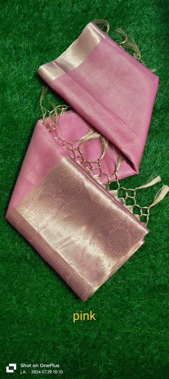 Light Pink Tissue Embroidered Saree With Cutwork Scallop Border