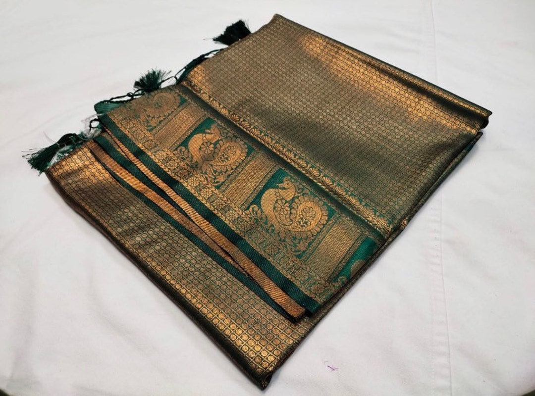 Kubera Pattu Soft Silk Copper Zari Saree With Stitched Blouse Etsy