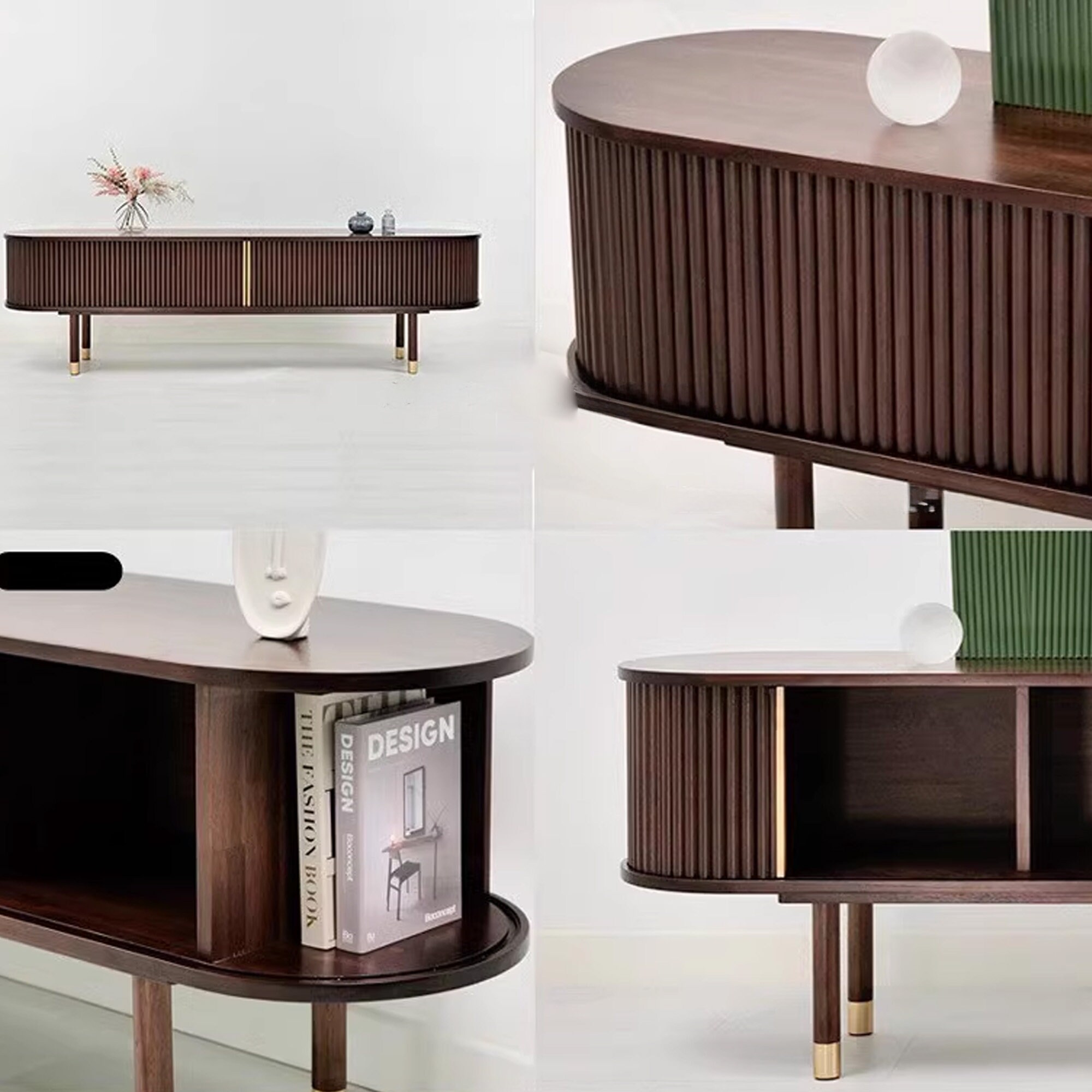 Tv Stand Solid Wood Unique Console Table With Storage Walnut Cabinet