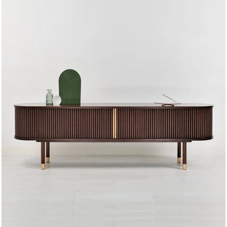 Tv Stand Solid Wood Unique Console Table With Storage Walnut Cabinet