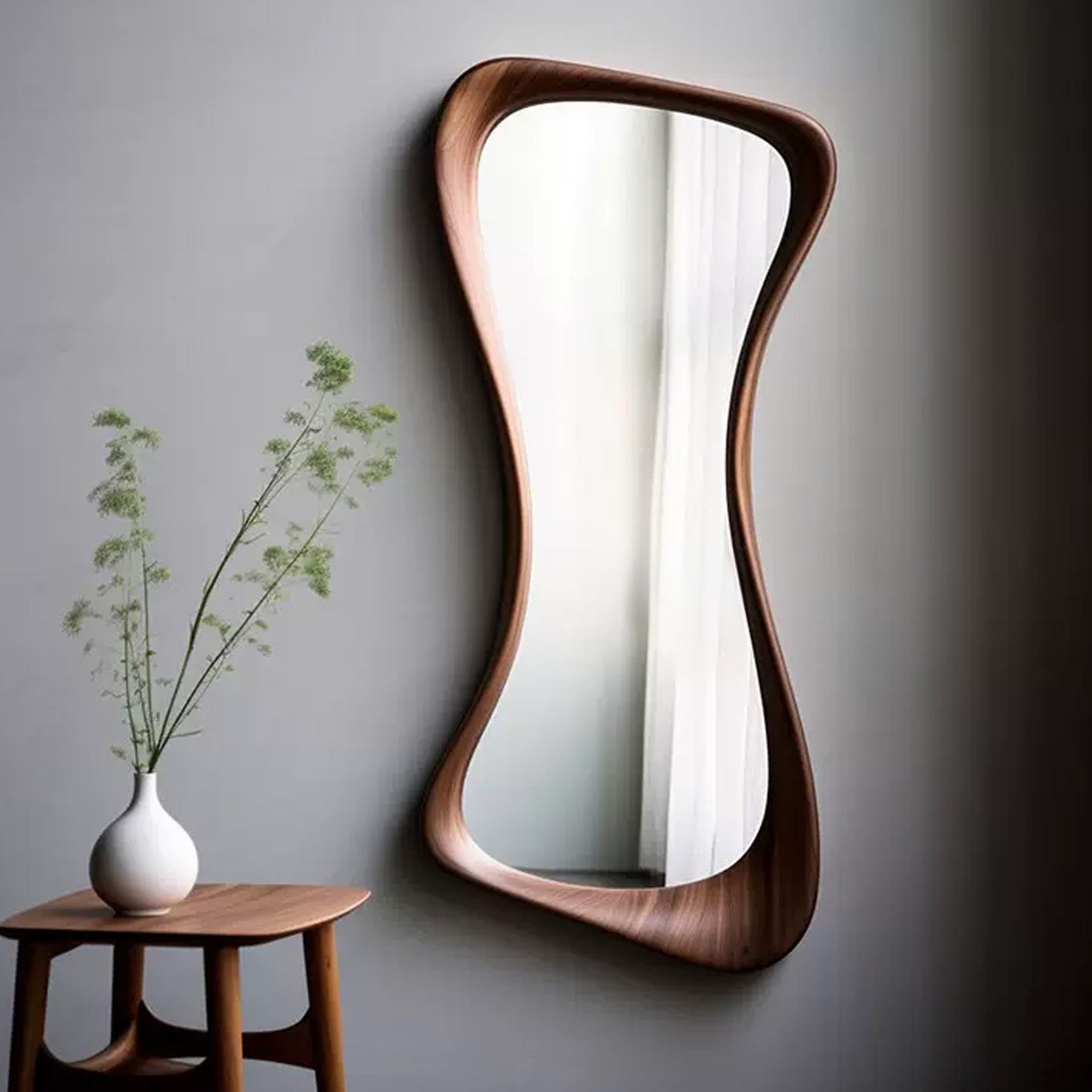Full Length Mirror Unique Wooden Frame Assymetrical Mirror Bathroom ...
