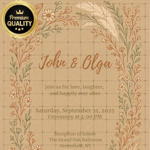 Paquete de invitaciones de boda Boho Kraft: plantillas rústicas editables / invitaciones de boda imprimibles, RSVP, tarjeta de detalles