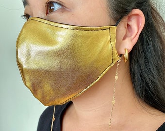 Gold & Black Sparkle Reversible Adjustable Mask with Star or Heart chain