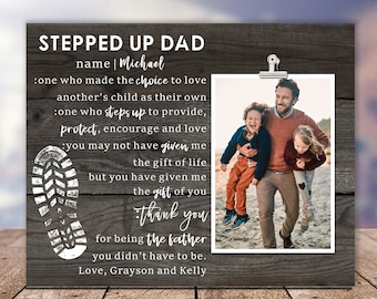 Stepped Up Dad Wood Picture Frame, Stepped Up Dad, Stepfather, Personalized, Step Dad Christmas Gift, Wall Decor, Gift for Bonus Dad