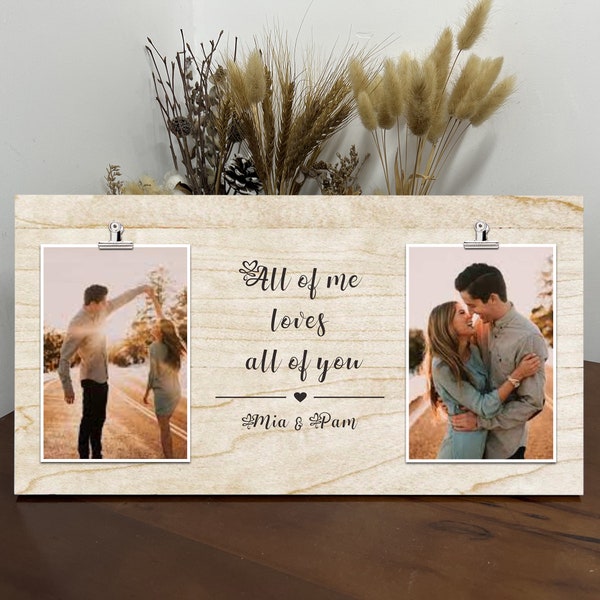 Personalized Couple Double Picture Frame, Valentines Anniversary Gift for Husband, Wife, Boyfriend Gift from Girlfriend, Birthday Gift