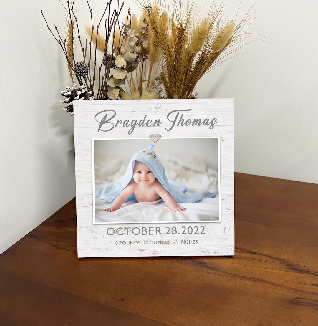 Personalized New Baby Gifts, Wood Picture Frame for Baby Boy, New Baby