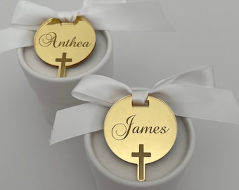 Individual Personalised Acrylic Cross Tag For Wedding Christening Baptism Communion Engagement Baby Shower Bridal Shower Bomboniere