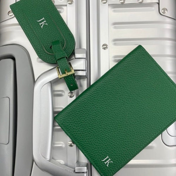 Personalised Leather Passport Cover and Luggage Tag Set