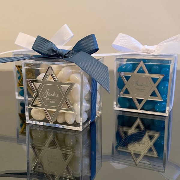 Personalised Acrylic Star of David Jelly Bean Favors For Bat Mitzvah | Bar Mitzvah  | Jewish Wedding Favors