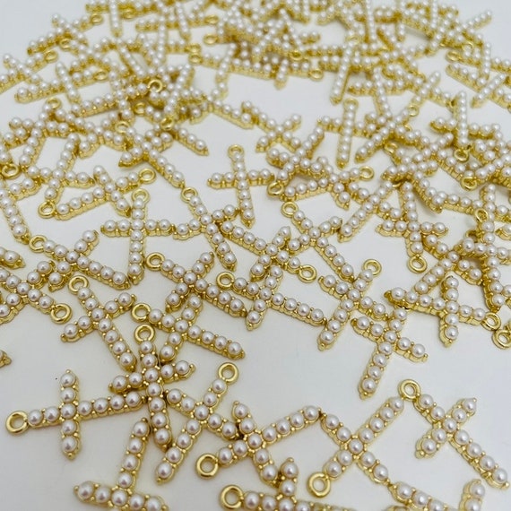 Pearl Gold Cross Charms: DIY Bomboniere Favors (10 pc)