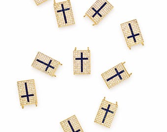Colgante plano con dije de cruz de cristal azul marino