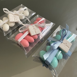 White Clay Cross Charm Clear Pillow Box Bomboniere Favors For Any Occasion