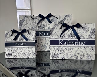 Personalised Navy and White Floral Gift Bag