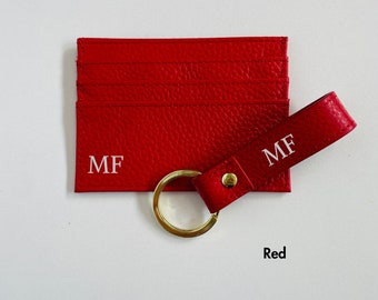 Personalised Pebble Leather Credit Card Holder & Keychain Set