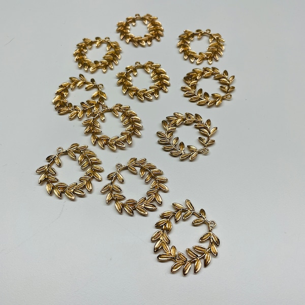 10 x Gold Metal Wreath Charm Olive Branch DIY Bomboniere