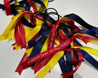 15mm Personalised Hair Ribbons in College Font x 3 Ribbon Colours