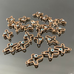 10 x Evil Eye Cross For Bomboniere Metal Charms in Gold | DIY Bomboniere | Christening Favours | Christening Bomboniere
