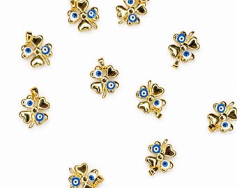 Colgante con dije de ojo turco de oro con trébol de cuatro hojas
