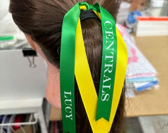 15mm Personalised Hair Ribbons in College Font 2 Colour Ribbons