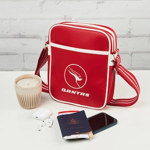 Qantas Airline Retro Crossbody Bag Red White Vintage Old Fashioned