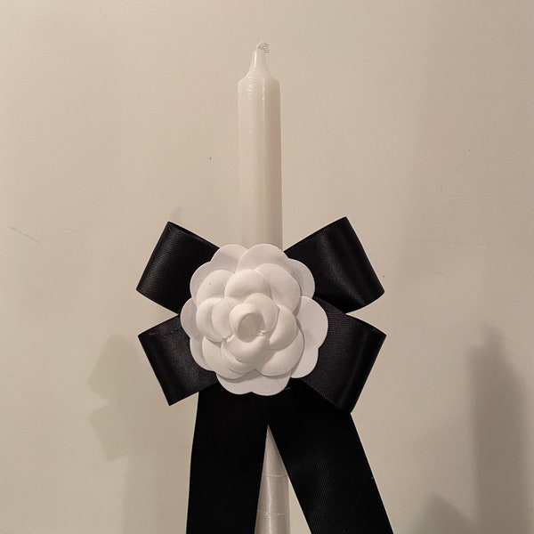 Black and White Camellia Flower Candle For Easter Palm Sunday Christening Baptism