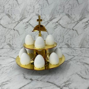 Gold Mirror Greek Easter Egg Stand - Holds 12 Eggs