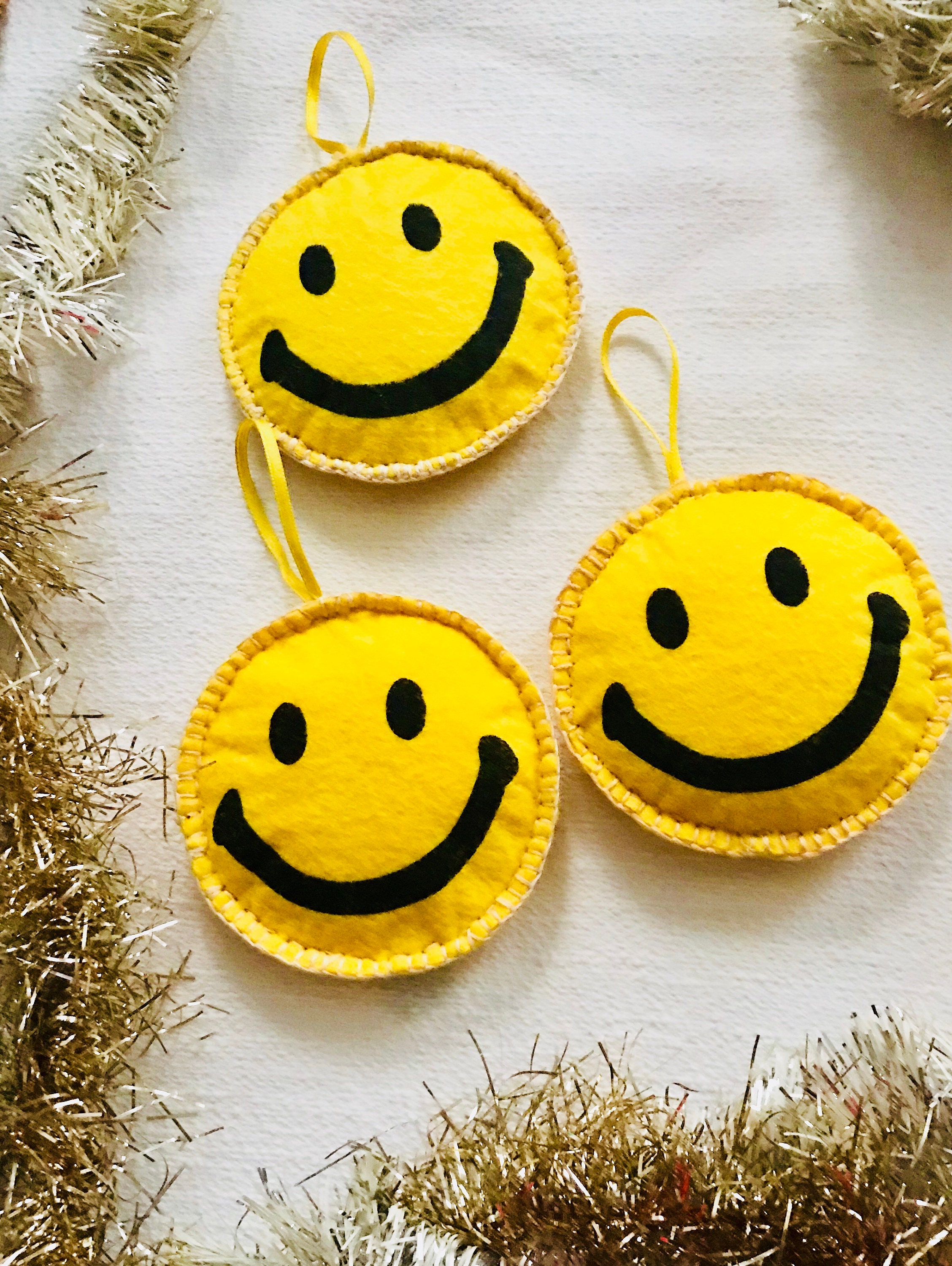 Four 4 Smiley Face Felt Ornaments Diameter 4 in and Mini Etsy