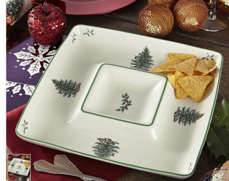 Spode Christmas Tree Square Chip & Dip Server Holiday Etsy