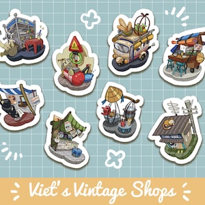 2.5&quot; Vietnamese Vintage Shops Die Cut Sticker Pack