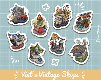 2.5&quot; Vietnamese Vintage Shops Die Cut Sticker Pack