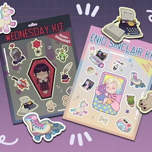 6&quot;x7.5&quot; Wenclair Starter Kit Holographic Sticker Sheets, Wednesday Addams and Enid Sinclair