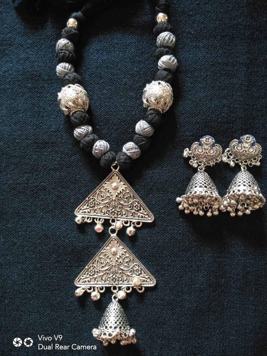 Silver Oxidised Jewellery Set Etsy