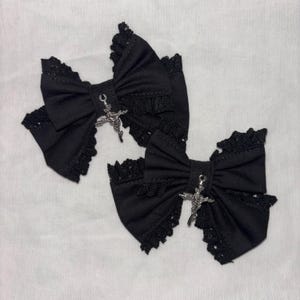Lace Bow Hair Clips with Cross Charm (2 pieces)  - Lolita Gothic Hair Accessory