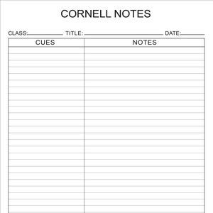Printable Cornell Notes Plain Template  (PDF File)