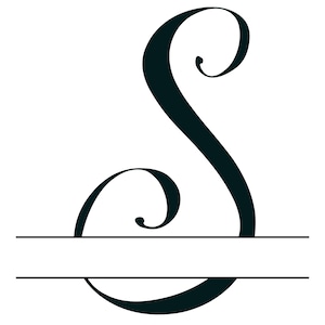 May include: A black cursive letter S with a horizontal line through the middle, creating a space for a name or initials.
