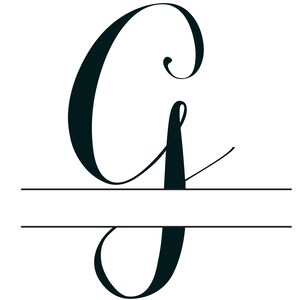 May include: A black cursive letter G with a horizontal line through the middle, creating a space for a name or initials.