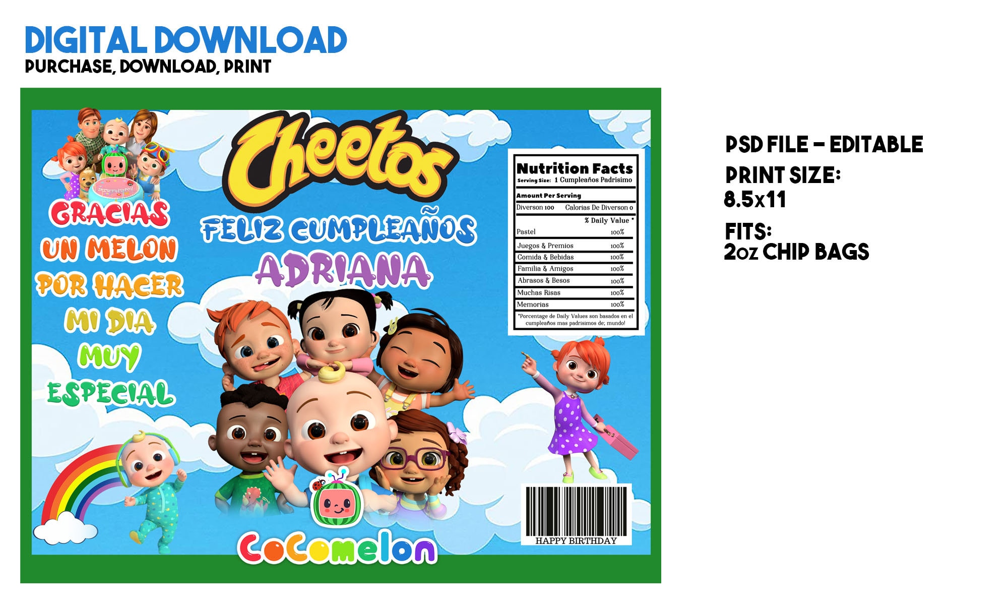 Printable Birthday Chip Bag Wrapper spanish Etsy