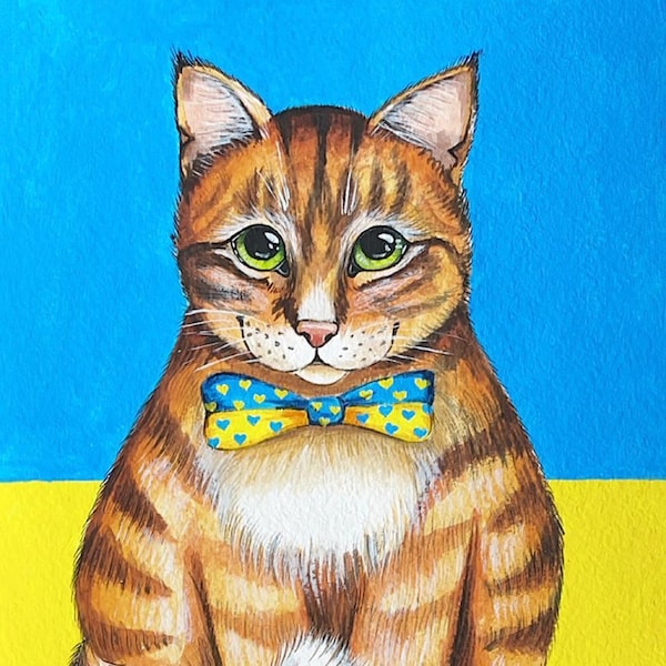 Katze Ukrainische Katze Ukrainischer Künstler Digitaler Download Ukrainische Kunst Geschäfte der Ukraine Ukraine Flagge