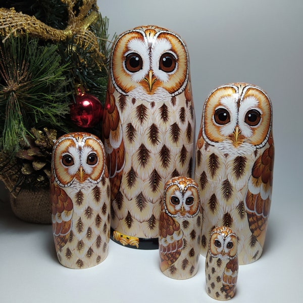 Matriochka matriochka hibou 17,5 cm matriochka poupées 5 pcs cadeau pour enfants matriochka poupées avec animaux décoration de chambre hibou cadeau pour maman