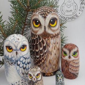 Matryoshka Owl 17.5 cm. Christmas tree decorations 5 pcs. Gift for children Matryoshka dolls with animals Decor Gift for mom Room decor Owl
