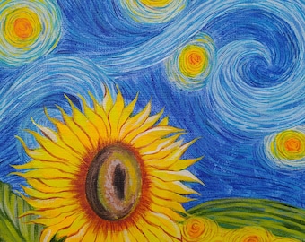 Van Gogh Sunflowers Painting: Starry Night Inspired Art (Digital Download)