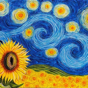 Starry Night and Sunflowers Wall Art Van Gogh Inspired Painting Digital Ukraine Landscape Sunflowers digital download