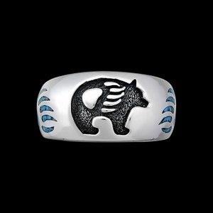 925 Sterling Silver Turquoise Bear Spirit Ring, Detailed Bear Paw Design, Handmade Gemstone Nature Band, Handcrafted Animal Birthstone...