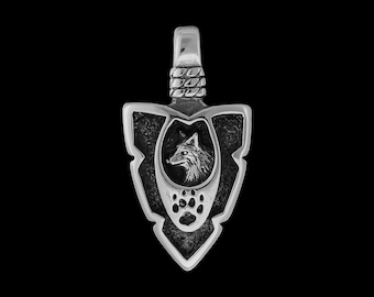 Wolf Pendant, Arrowhead pendant, no Inlay, 925 Sterling Silver