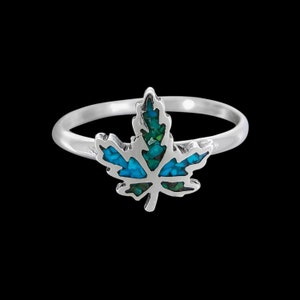 Size 7 Green and Blue Turquoise Palmate Leaf Ring