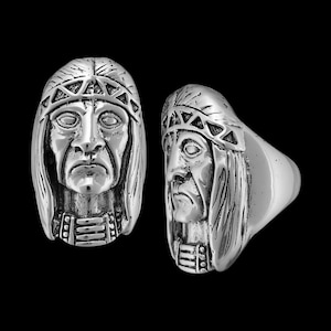 Size 12 - Vintage Handmade Ring • Silver Plated Bronze • Native Chief Ring G&S R88