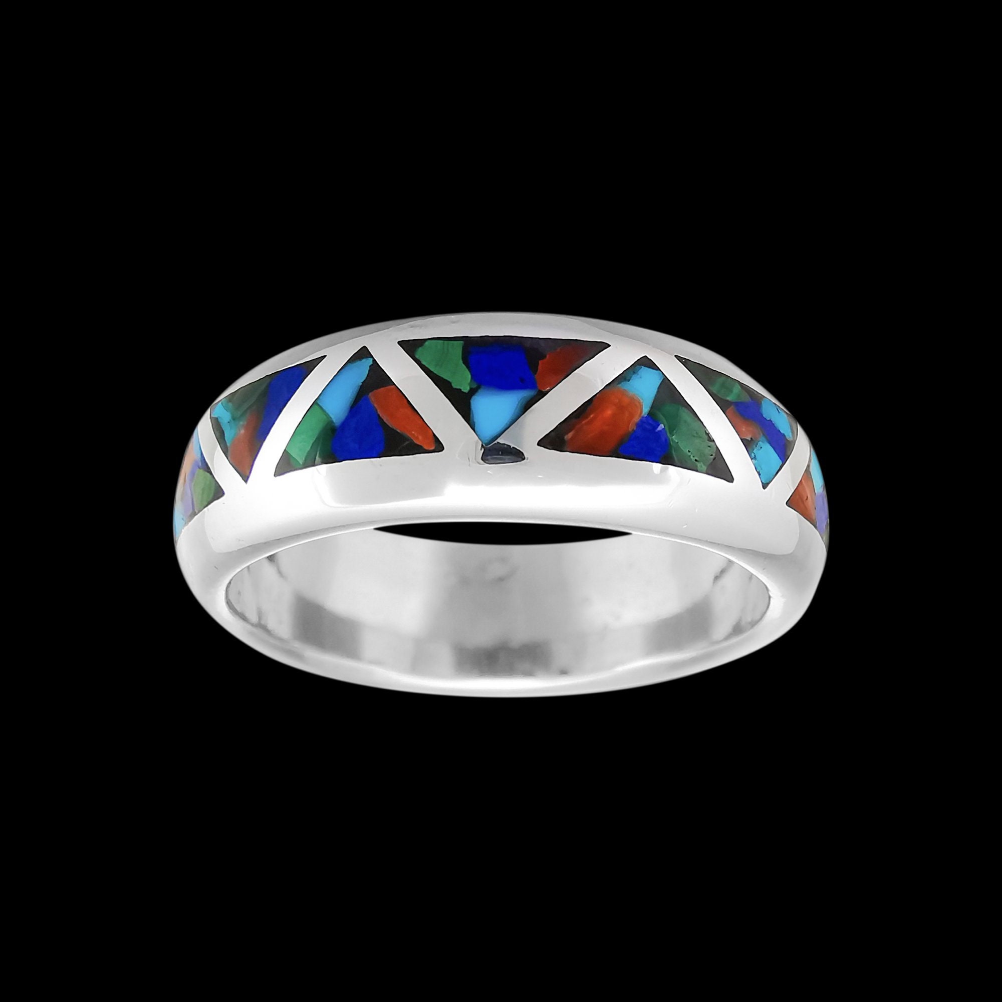 Native American Wedding Band • Navajo Mixed Gemstone Ring • 925 Native American Wedding Band • Navajo Mixed Gemstone Ring • 925