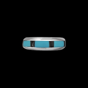 Vintage 925 Sterling Silver Turquoise & Black Onyx Ring, Rectangle Segmented Band Design, Handmade Gemstone Jewelry, Statement Navajo...