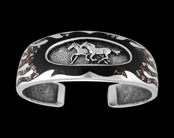 925 Sterling Silver Horse Bracelet • Wild Horse Magnesite • Navajo Inspired